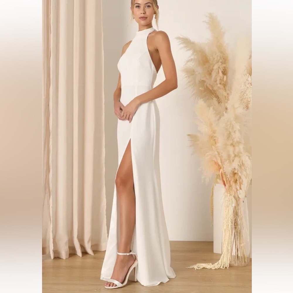 Bridal White Halter Maxi Dress